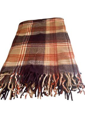 Vtg FARIBO Woolen Blanket 54"x60" Fall Colors Rust Brown Stadium Tailgate 70s